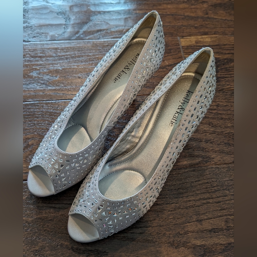 Kelly & Katie Peep Toe Heel Silver with Rhinestones